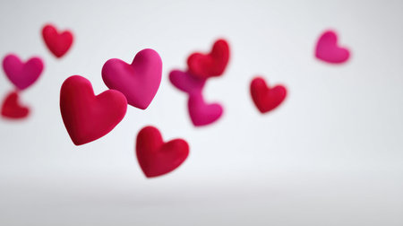 A collection of colorful hearts gracefully floating against a soft backdrop. Perfect for conveying love, romance, and celebration in various design projects.の素材