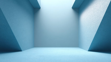 A serene and modern blue interior space featuring soft lighting and geometric shapes, ideal for artistic projects, creative designs, and contemporary visuals.の素材