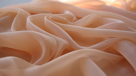 Discover the beauty of soft peach fabric elegantly draped to showcase its delicate texture and light-reflective qualities, perfect for creative projects or decor.の素材