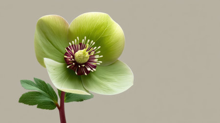 A stunning green flower showcases its intricate details and soft leaves against a neutral backdrop, perfect for nature-themed projects or artistic designs.の素材