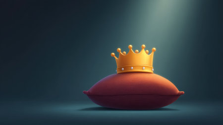 A striking image featuring a golden crown on a rich red pillow, beautifully illuminated by soft light, embodies luxury, elegance, and royal charm perfect for various applications.の素材