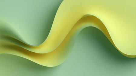 This abstract image features soft wave patterns in soothing green and yellow tones. The fluid design creates a serene and modern feel, perfect for various artistic projects.の素材