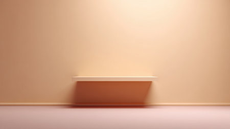A serene minimalist interior featuring an empty shelf against a soft pink wall. This simple yet elegant design creates a calm atmosphere ideal for modern decor.の素材
