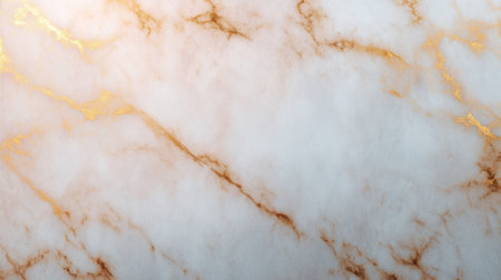 Luxurious marble texture featuring elegant golden veining against a smooth white surface, perfect for use in high-end designs, backgrounds, and artistic projects.の素材