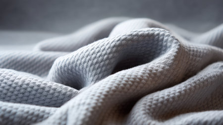 Close-up of soft grey fabric showcasing gentle waves and a subtle pattern, perfect for home decor or fashion projects, evoking comfort and elegance in design.の素材