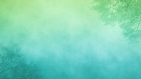 A soothing gradient background blending green and blue, featuring soft silhouettes of trees. Perfect for design projects that evoke tranquility and nature.の素材