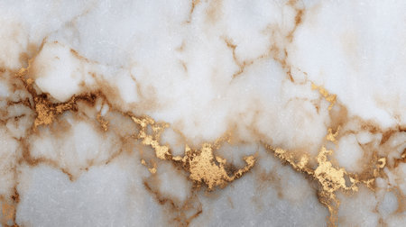 This image showcases an elegant marble texture featuring white and gray tones accented with striking gold veins, ideal for various design and artistic projects.の素材