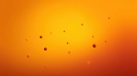 This vibrant abstract image features a warm orange background with floating spheres, perfect for creative projects, digital art, or modern design applications.の素材