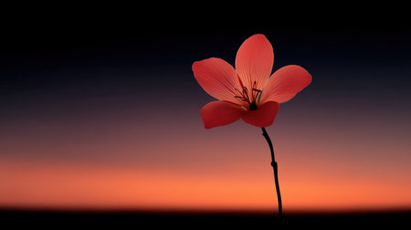 A stunning pink flower stands in silhouette against a gradient sunset sky, highlighting the delicate beauty of nature. This image evokes feelings of peace and tranquility.の素材