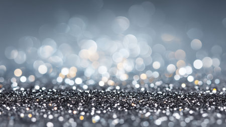 A captivating shimmering silver background featuring a soft focus and a stunning bokeh effect, perfect for elegant designs and creative projects that need a touch of magic.の素材