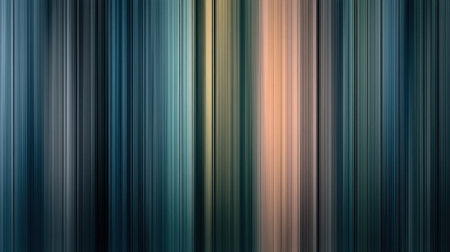 Explore a captivating abstract background featuring vertical lines in vibrant blue and green hues, enhanced by warm tones, conveying motion and artistic elegance.の素材