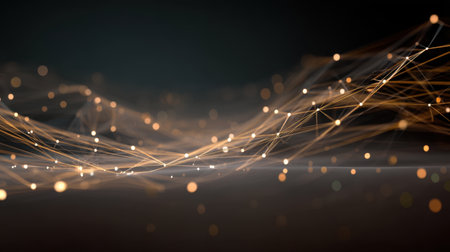 This abstract composition showcases dynamic light trails and glowing particles, creating a vibrant scene perfect for digital artwork or design use.の素材