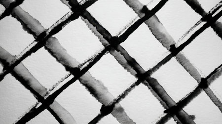 This artistic abstract image features a black and white grid pattern created with watercolor on paper. Perfect for backgrounds in design and art projects.の素材