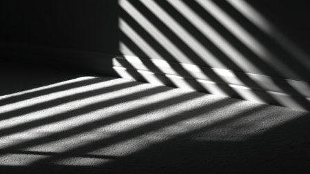Beautiful interplay of light and shadow creates striking patterns on a carpet, evoking a serene and minimalist atmosphere. Perfect for artistic and design concepts.の素材