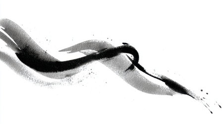 A striking black and white abstract brush stroke depicting dynamic curves and textures that evoke movement, perfect for modern and artistic design applications.の素材