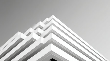 This image showcases a striking modern architectural structure featuring layered design elements in a minimalist style. The soft gray background enhances the visual impact.の素材