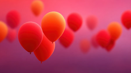 A captivating scene of red and orange balloons gently floating in a soft gradient background, evoking feelings of joy, celebration, and creativity for various festive occasions.の素材