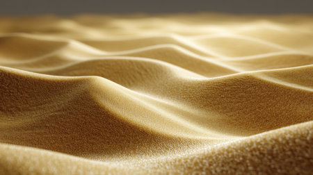 Close-up view of golden sand forming smooth waves under gentle light creates an abstract and tranquil atmosphere, ideal for nature or artistic projects.の素材