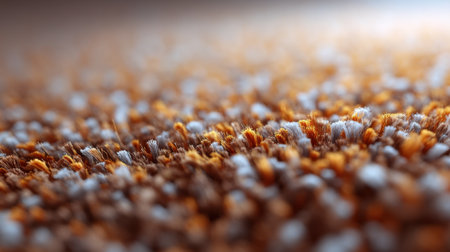 This captivating close-up image showcases a colorful carpet texture with vibrant orange, white, and brown fibers. Ideal for interior design inspiration or textile showcasing.の素材