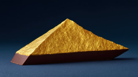 A striking golden geometric shape with a textured surface contrasts beautifully against a dark background, perfect for art and design projects that require elegance.の素材