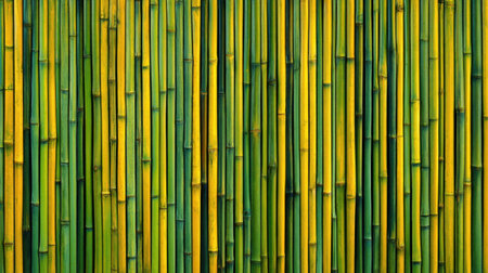 This image showcases a striking arrangement of green and yellow bamboo stalks, perfect for adding a natural and vibrant touch to any design or decor project.の素材