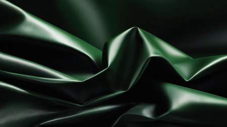 This close-up image captures deep green satin fabric with elegant drapery and soft texture, showcasing its subtle shine and beauty for various design applications.の素材