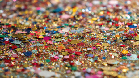 This image showcases a stunning array of colorful glitter and confetti, creating a lively and vibrant background perfect for celebrations and festive events.の素材
