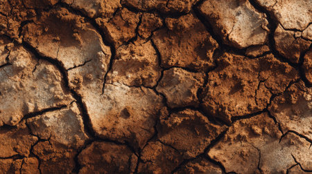 Close-up view of dry and cracked soil, highlighting the effects of drought and climate change on natural landscapes. Suitable for ecology and environmental themes.の素材