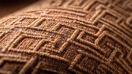 This detailed close-up showcases a beautifully textured fabric featuring intricate patterns in warm earthy tones, ideal for interior design and home decor projects.の素材