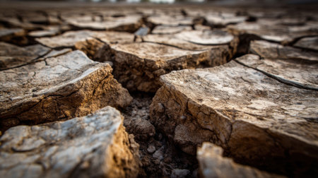 This image captures the intricate detail of dry and cracked earth, emphasizing the pressing environmental issues and the effects of climate change on natural landscapes.の素材