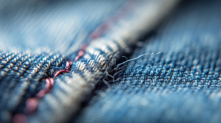 Detailed close-up of denim fabric highlighting intricate stitching and fine textures, perfect for projects related to fashion, textiles, and design concepts.の素材