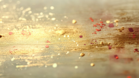 A stunning abstract image featuring a golden texture with splashes of red and beige. Ideal for use in backgrounds, artistic designs, and creative projects.の素材