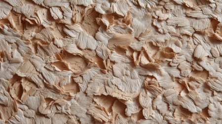 This image captures a detailed close-up of a delicate textured surface, showcasing natural fiber shreds in soft beige and cream hues, ideal for creative projects.の素材