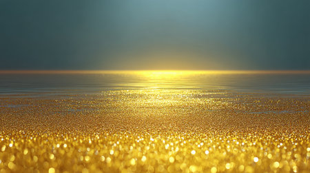 A stunning golden sunset illuminates the ocean, casting sparkles on the water surface. This serene scene evokes peace and inspires creativity in nature lovers.の素材