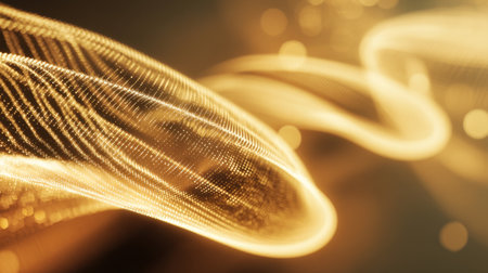 This stunning abstract image showcases a golden wave flowing gracefully with glowing light particles, creating a serene and luxurious visual perfect for various creative projects.の素材