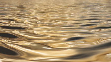 This image captures a tranquil water surface glistening with golden hues, creating a serene and calming effect. The gentle waves reflect the light beautifully.の素材