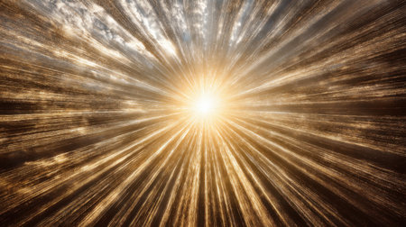 A stunning display of radiant sunlight breaking through clouds, creating an ethereal atmosphere with dynamic rays that capture the essence of nature's beauty and brilliance.の素材