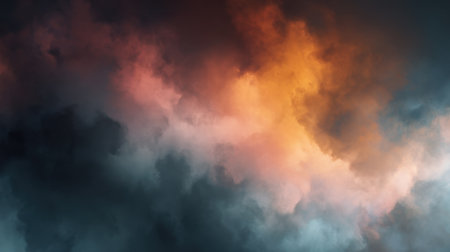 A mesmerizing display of colorful clouds fills the sky during sunset, showcasing shades of orange, purple, and gray, creating a beautiful atmospheric view in nature.の素材