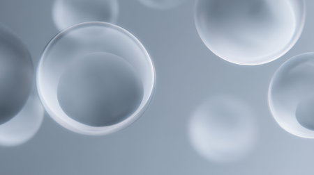 Ethereal soap bubbles float gracefully against a smooth light gray background, creating a serene and minimalist composition that evokes tranquility and beauty.の素材