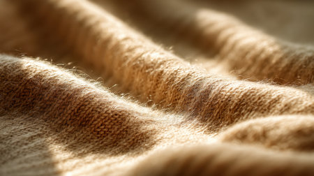 This image features a detailed close-up of soft beige fabric with gentle waves and textures, beautifully illuminated by natural light, ideal for fashion and textile projects.の素材