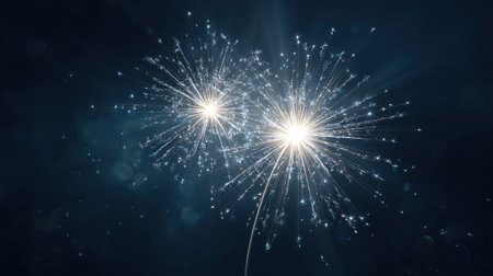 A stunning display of bright fireworks bursting in the night sky, creating a magical atmosphere filled with sparkling lights and joyous celebration. Perfect for events.の素材