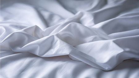 A close-up view of soft white fabric with delicate waves and smooth textures. This elegant background is ideal for design purposes, adding a touch of sophistication.の素材