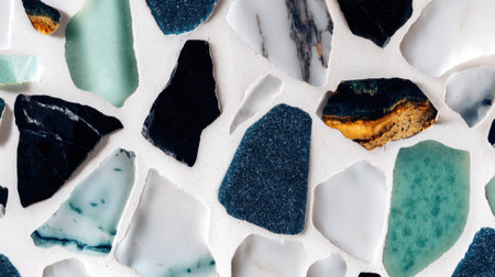 Discover a stunning mosaic composed of various stone pieces showcasing diverse colors and textures, perfect for inspiring unique interior designs and artistic creativity.の素材