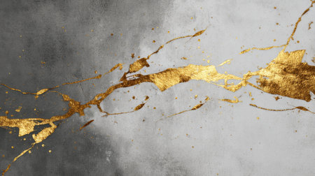 This captivating abstract texture showcases stunning gold leaf against a soft gray backdrop, perfect for adding a touch of elegance to various design projects.の素材