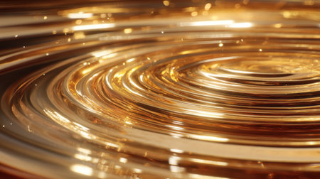 Captivating golden fluid motion creates a shimmering surface with twinkling specks, perfect for artistic backgrounds or elegant designs that evoke warmth and richness.の素材