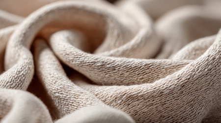 This stunning close-up showcases a soft beige fabric, revealing its delicate texture and intricate weaving. The play of natural light enhances the warm tones, perfect for design.の素材
