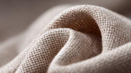 This image captures a close-up view of a textured beige fabric, highlighting the intricate weave and natural fibers, suitable for various design and decor applications.の素材