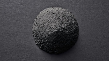 This image features a finely ground dark substance piled into a mound on a flat surface. Its texture and color create a striking visual ideal for artistic and scientific uses.の素材