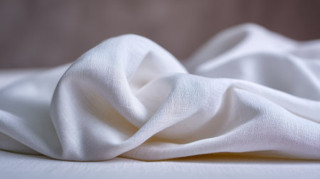 A beautifully draped white fabric create a serene atmosphere with natural light enhancing its textures and folds, perfect for textile, design, or home decor projects.の素材