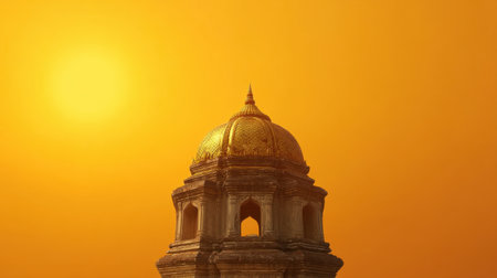 A stunning golden dome stands majestically against a vibrant sunset sky, embodying tranquility and beauty. This serene scene captures the essence of peaceful moments.の素材